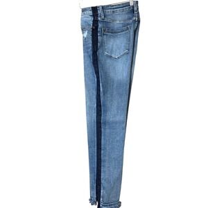 Judy Blue Straight Leg Jeans 7/28 Dark Side Stripe Frayed Hem Stretch Denim